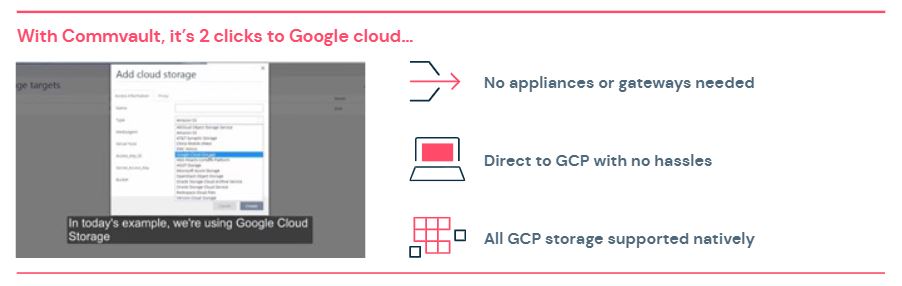 With Commvault, it's 2 clicks to Google Cloud.