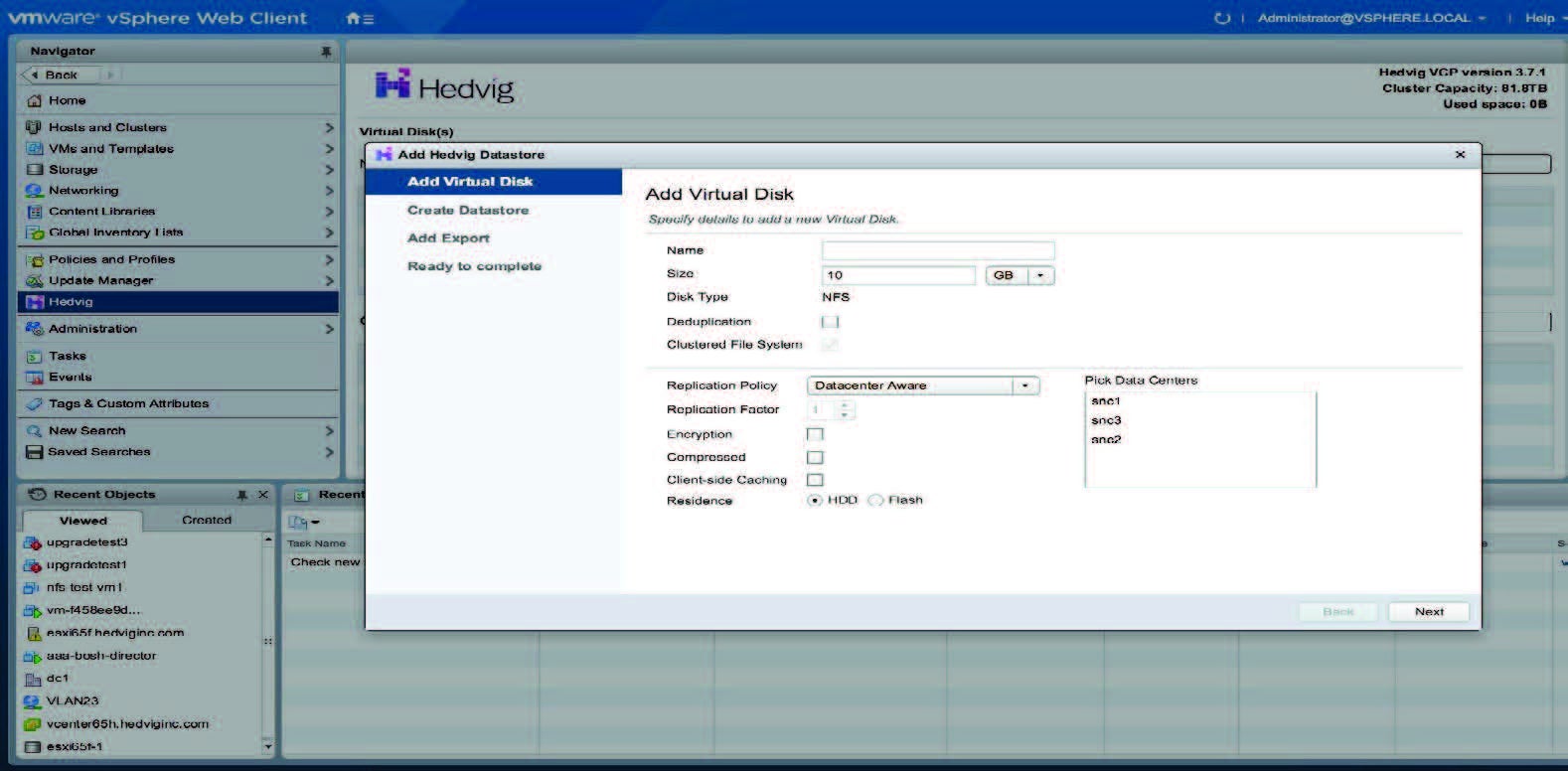 Hedvig vSphere Web Client Plugin