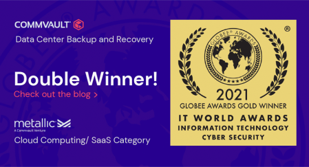 Commvault Sweeps the 2021 IT World Awards® with Gold Globee® awards for Disaster Recovery and Metallic SaaS
