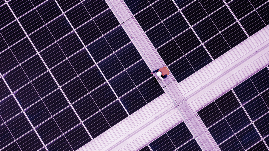 Aerial-solar-field-with-worker-Crocus-Thumbnail